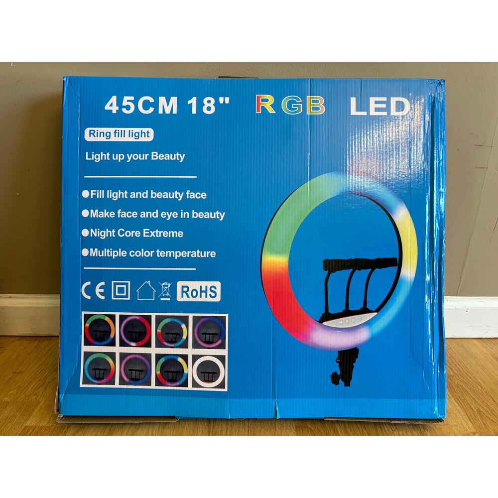 NIB 45CM 18” RGB LED Ring Light Kit (18") - Includes tripod, accessories and bag
